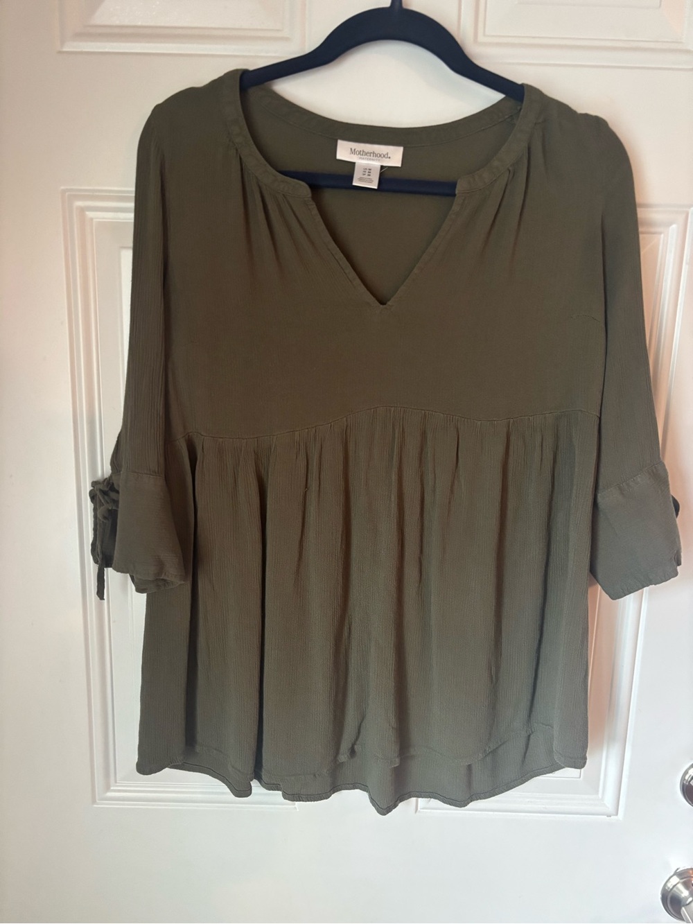Motherhood Olive Green V-Neck Peasant Tunic
